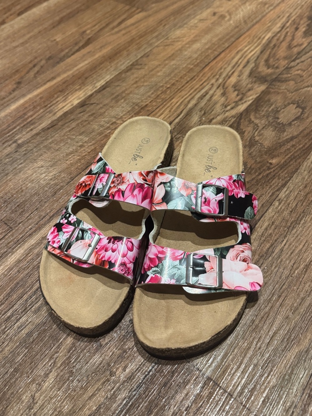 Floral Double-Buckle Slide Sandals - Pink Floral
